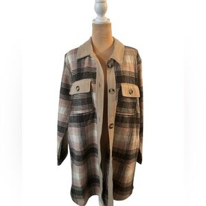 Melloday Women’s Jacket Shacket Outerwear Pockets Buttons Gray Pink Tan Size XL